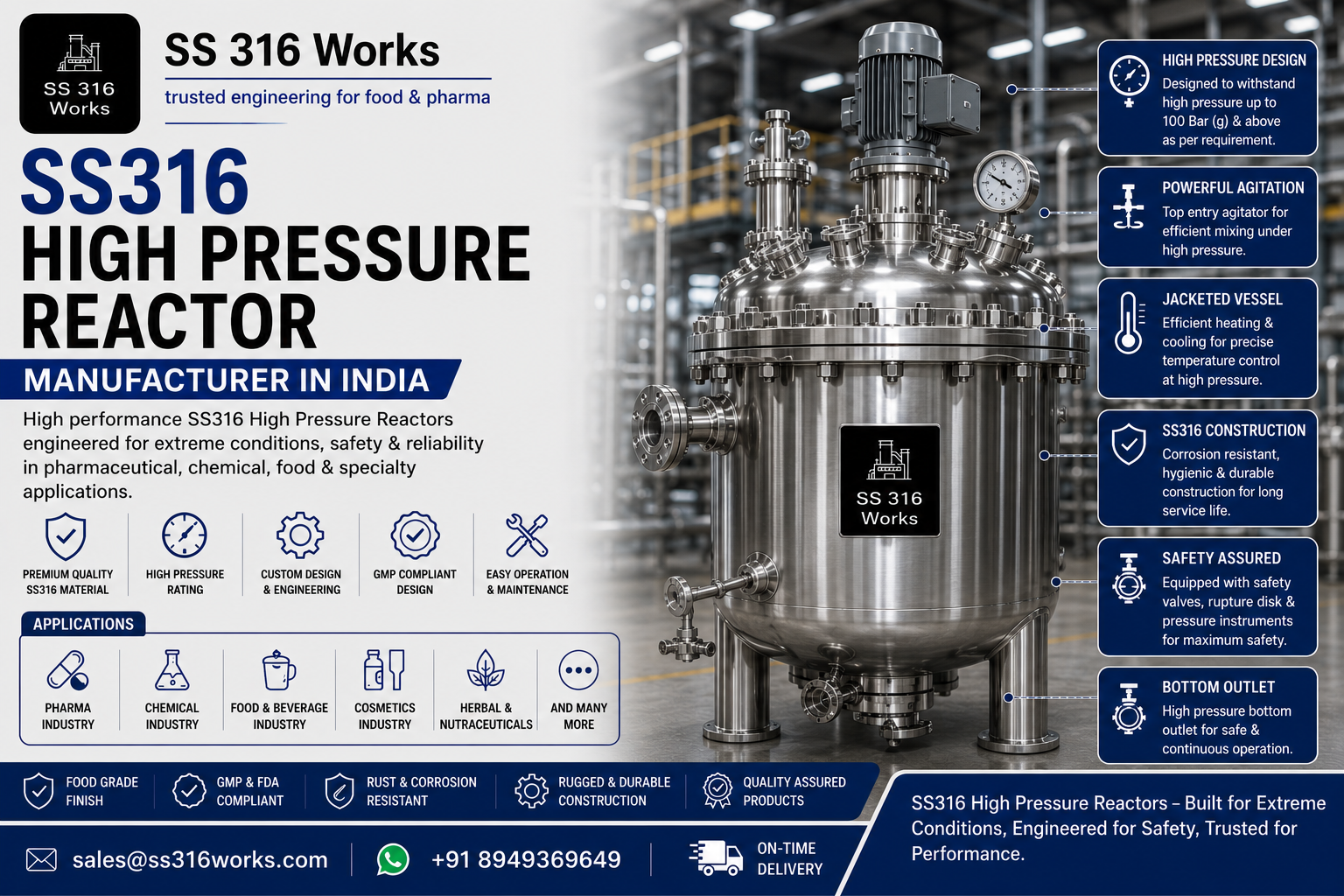 SS316 High Pressure Reactor Manufacturer in India